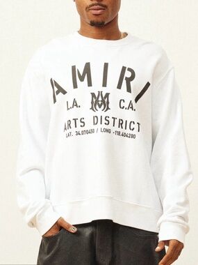 AMIRI White Crewneck Sweatshirt with Black Logo Print